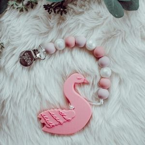 Clip On Teether- Pink Swan